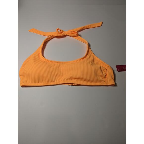 Xhilaration Bikini Swimsuit Orange Juniors Ribbed Halter Bralette Top XL 12-14 - Picture 1 of 10